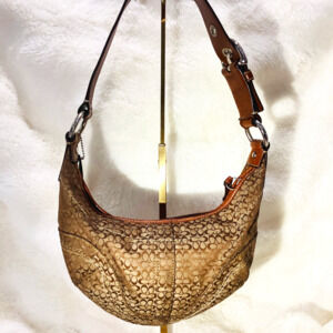Authentic Coach Hobo Bag in the signature "C" jacquard pattern & leather trim